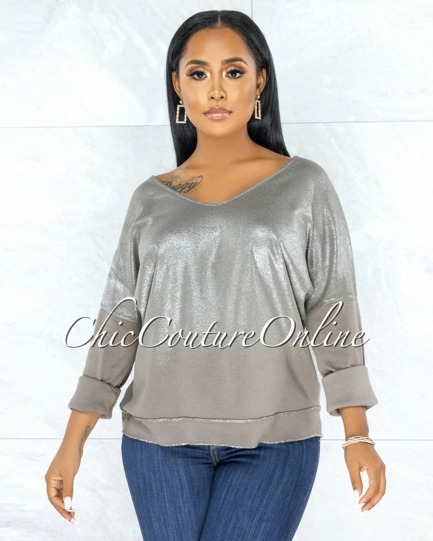 Vendor-unknown Honora Grey Silver Shimmer Sweater