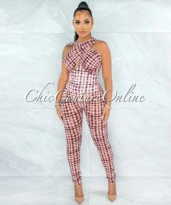 Vendor-unknown Guzett Nude Wine Print Mesh Wired Corset Jumpsuit
