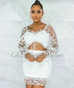 Vendor-unknown Elberta White Tulle Polka Dots Smocked Two Piece Set JUST IN