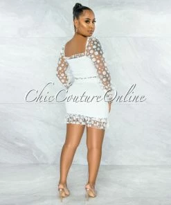 Vendor-unknown Elberta White Tulle Polka Dots Smocked Two Piece Set JUST IN