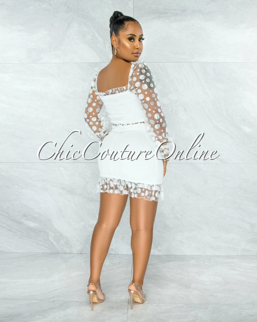 Vendor-unknown Elberta White Tulle Polka Dots Smocked Two Piece Set JUST IN