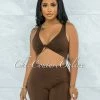 Vendor-unknown Leilani Brown Front Knot Cut-Out Double Lined Romper