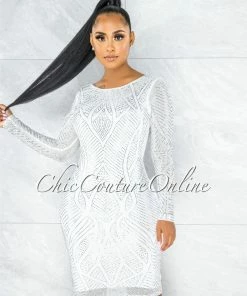 Vendor-unknown Neander Off- White Rhinestones Midi Dress JUST IN