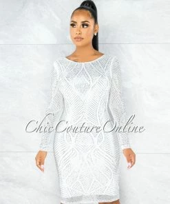 Vendor-unknown Neander Off- White Rhinestones Midi Dress JUST IN