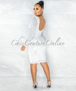 Vendor-unknown Neander Off- White Rhinestones Midi Dress JUST IN