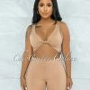 Vendor-unknown JUST IN Leilani Nude Front Knot Cut-Out Double Lined Romper