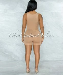 Vendor-unknown JUST IN Leilani Nude Front Knot Cut-Out Double Lined Romper