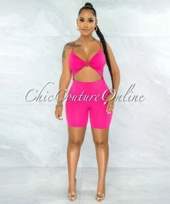 Vendor-unknown Richie Fuchsia Front Knot Cut-Out Double Lined Romper