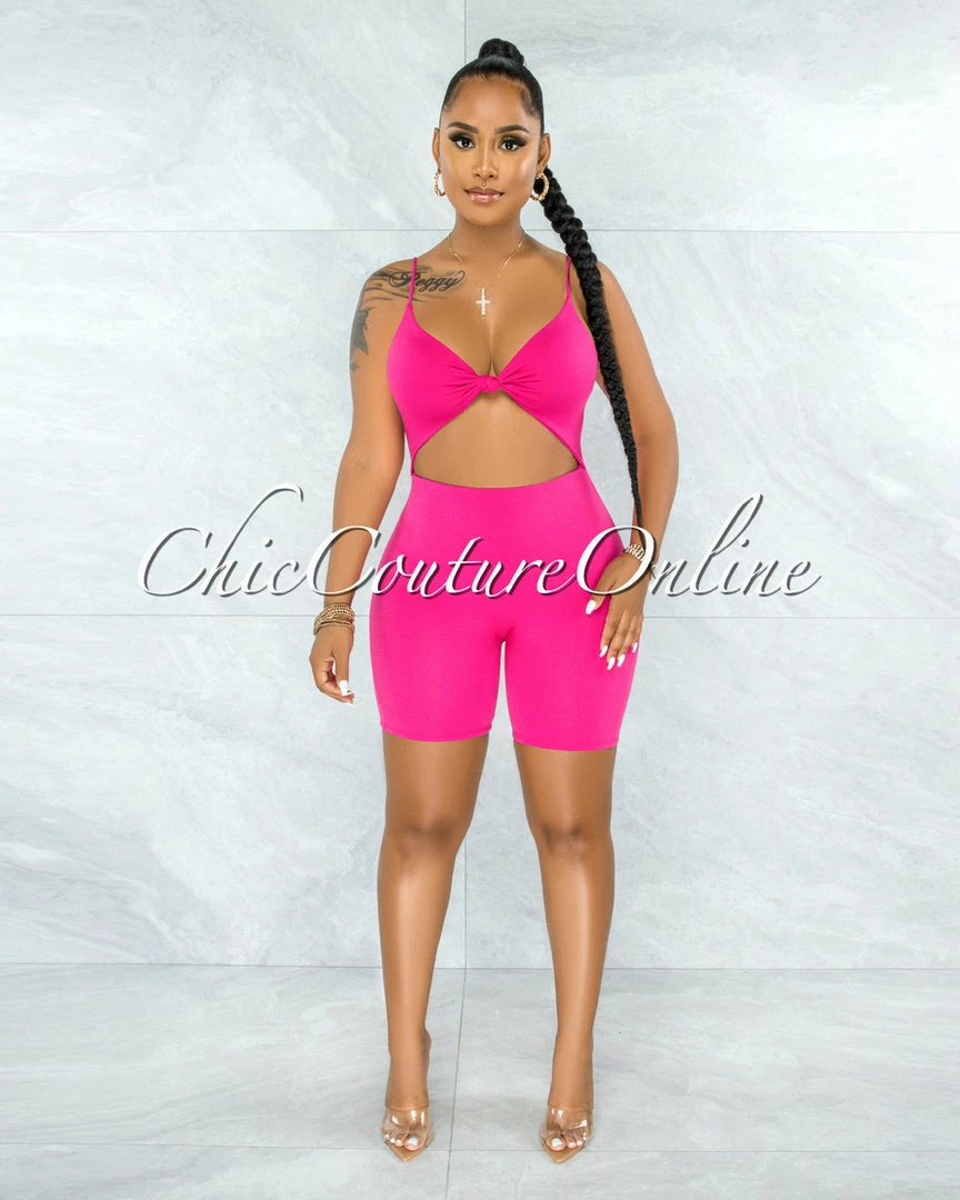 Vendor-unknown Richie Fuchsia Front Knot Cut-Out Double Lined Romper