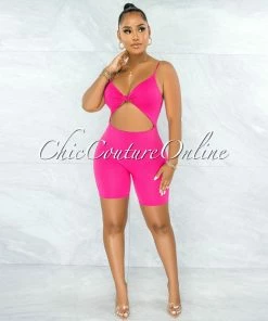 Vendor-unknown Richie Fuchsia Front Knot Cut-Out Double Lined Romper