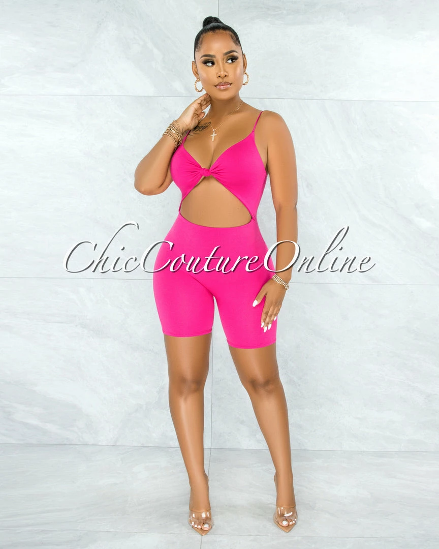 Vendor-unknown Richie Fuchsia Front Knot Cut-Out Double Lined Romper