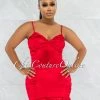 Chic Couture Online Crissan Red Satin Ruched Ruffle Mini Dress JUST IN