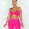 Vendor-unknown Richie Fuchsia Front Knot Cut-Out Double Lined Romper