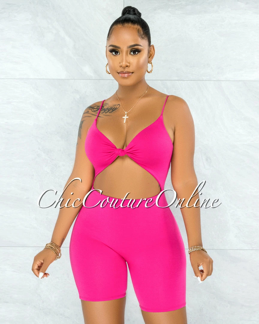 Vendor-unknown Richie Fuchsia Front Knot Cut-Out Double Lined Romper