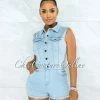 Vendor-unknown Hamony Light Denim Silver Snaps Front Romper