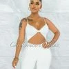 Vendor-unknown Richie Off-White Front Knot Cut-Out Double Lined Romper