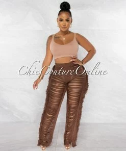 Chic Couture Online Dayton Coffee Crochet Fringe Cover-Up Pants