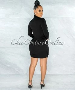 Vendor-unknown Tamira Black Drape Long Sleeves Dress