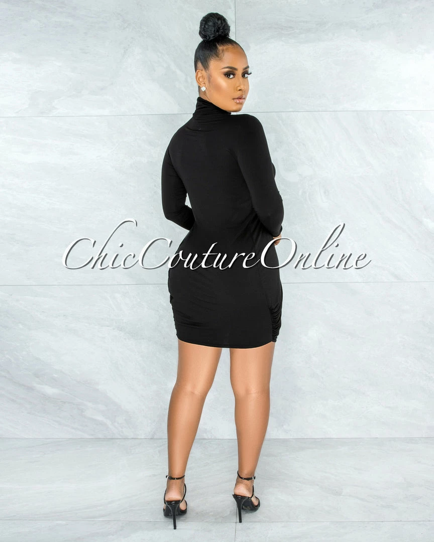 Vendor-unknown Tamira Black Drape Long Sleeves Dress