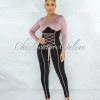 Vendor-unknown Gilam Mauve Black Two-Tones Lace-Up Jumpsuit JUMPSUITS