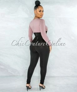 Vendor-unknown Gilam Mauve Black Two-Tones Lace-Up Jumpsuit JUMPSUITS
