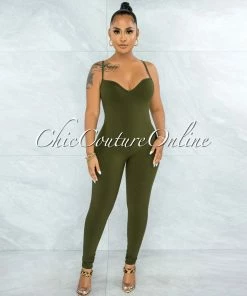 Vendor-unknown Canadea Olive Sweetheart Neck Ribbed Jumpsuit JUST IN