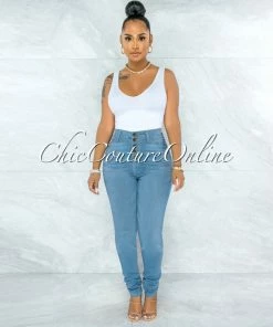 Vendor-unknown Phina Light Denim Button Up High Waist Skinny Jeans JUST IN