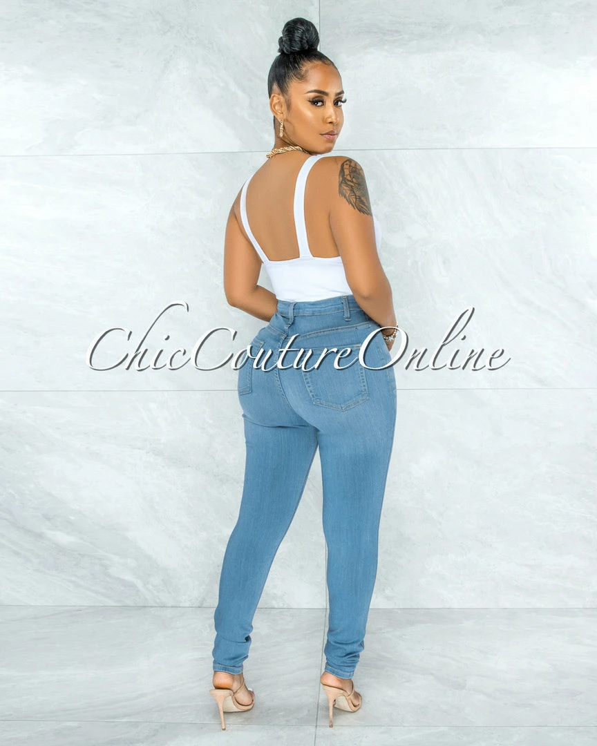 Vendor-unknown Phina Light Denim Button Up High Waist Skinny Jeans JUST IN