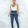 Vendor-unknown JUST IN Phina Dark Denim Button Up High Waist Skinny Jeans