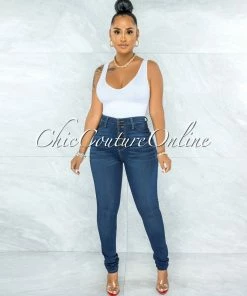 Vendor-unknown JUST IN Phina Dark Denim Button Up High Waist Skinny Jeans