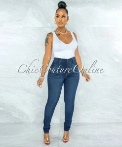 Vendor-unknown JUST IN Phina Dark Denim Button Up High Waist Skinny Jeans