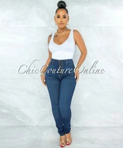 Vendor-unknown JUST IN Phina Dark Denim Button Up High Waist Skinny Jeans