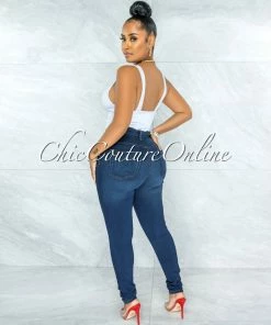 Vendor-unknown JUST IN Phina Dark Denim Button Up High Waist Skinny Jeans