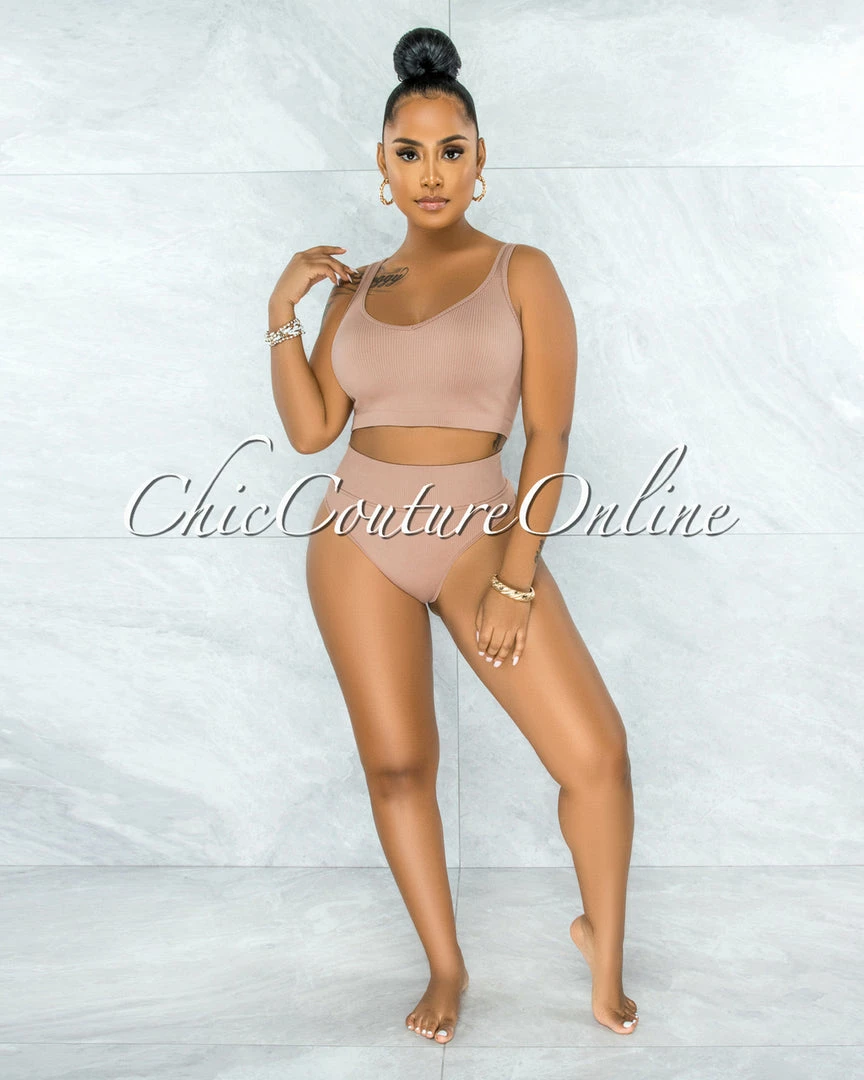 Vendor-unknown Beatha Mocha Ribbed Undergarment Two-Piece Set JUST IN