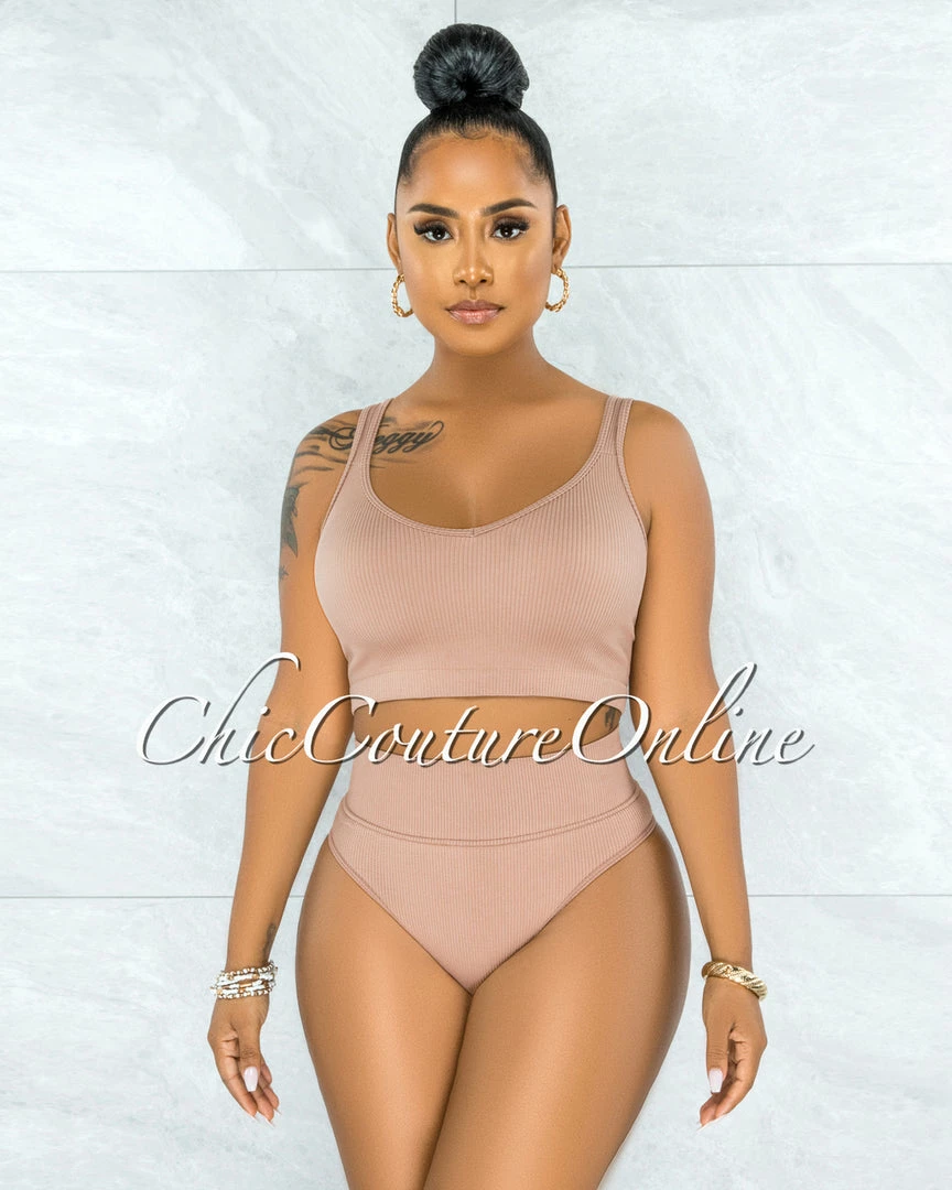 Vendor-unknown Beatha Mocha Ribbed Undergarment Two-Piece Set JUST IN