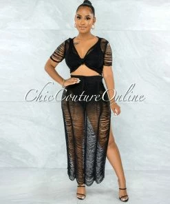 Vendor-unknown SWIM Bulat Black Crochet Cover-Up Maxi Skirt Set