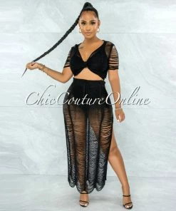 Vendor-unknown SWIM Bulat Black Crochet Cover-Up Maxi Skirt Set