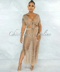 Vendor-unknown SWIM Bulat Mocha Crochet Cover-Up Maxi Skirt Set