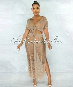 Vendor-unknown SWIM Bulat Mocha Crochet Cover-Up Maxi Skirt Set