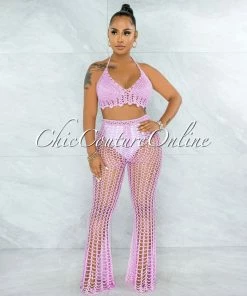 Vendor-unknown SWIM Egesa Pink Crochet Cover-Up Fishnet Set