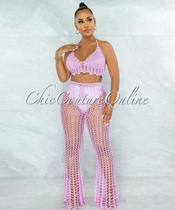 Vendor-unknown SWIM Egesa Pink Crochet Cover-Up Fishnet Set