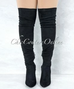 Vendor-unknown Vogue Black Faux Suede Over-The-Knee Boots JUST IN
