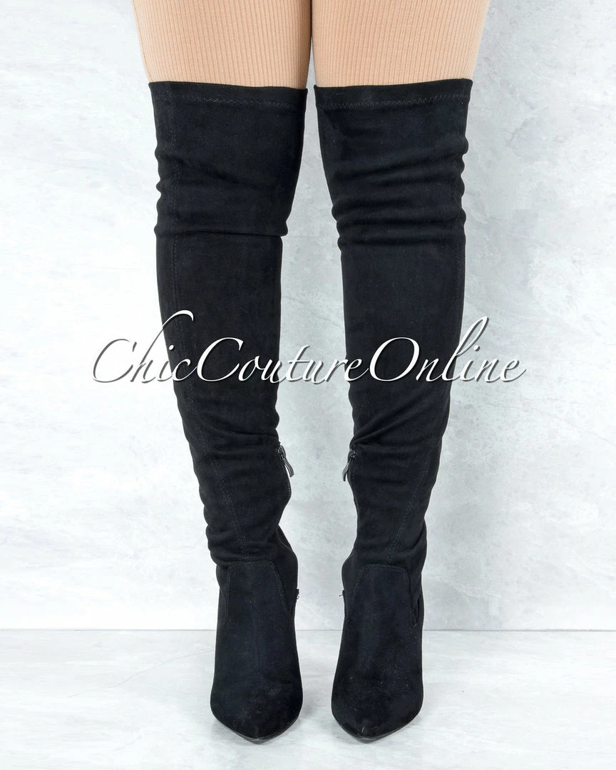 Vendor-unknown Vogue Black Faux Suede Over-The-Knee Boots JUST IN