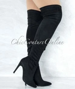 Vendor-unknown Vogue Black Faux Suede Over-The-Knee Boots JUST IN