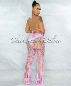 Vendor-unknown SWIM Egesa Pink Crochet Cover-Up Fishnet Set