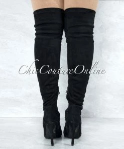 Vendor-unknown Vogue Black Faux Suede Over-The-Knee Boots JUST IN