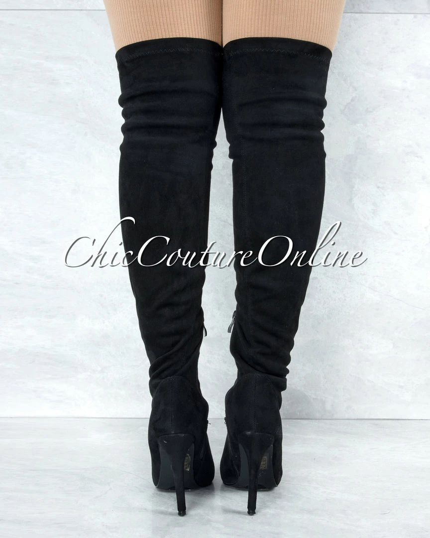 Vendor-unknown Vogue Black Faux Suede Over-The-Knee Boots JUST IN