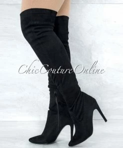 Vendor-unknown Vogue Black Faux Suede Over-The-Knee Boots JUST IN