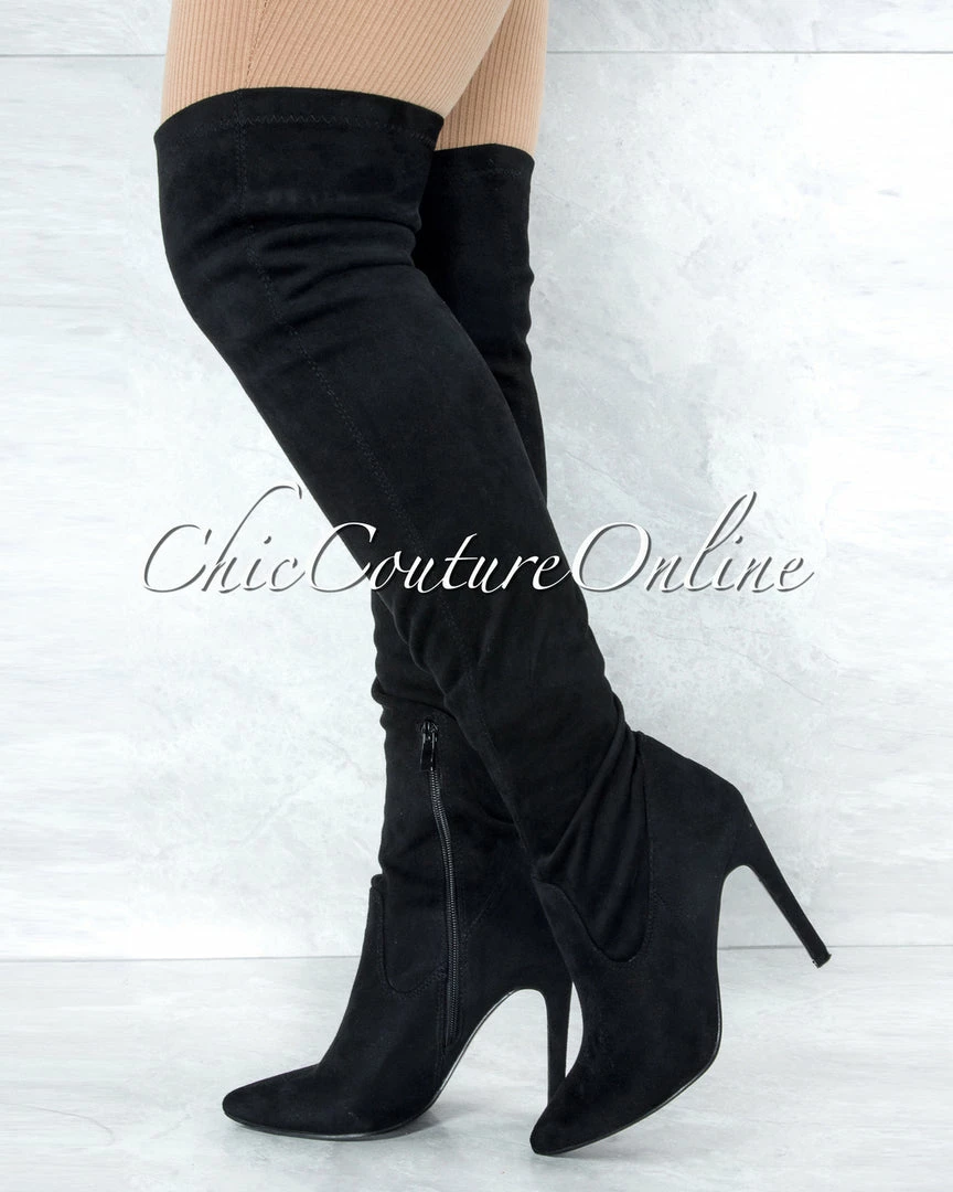Vendor-unknown Vogue Black Faux Suede Over-The-Knee Boots JUST IN