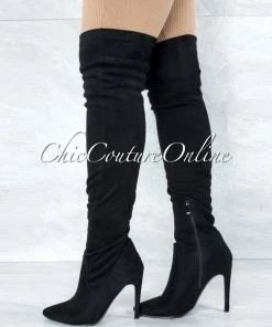 Vendor-unknown Vogue Black Faux Suede Over-The-Knee Boots JUST IN